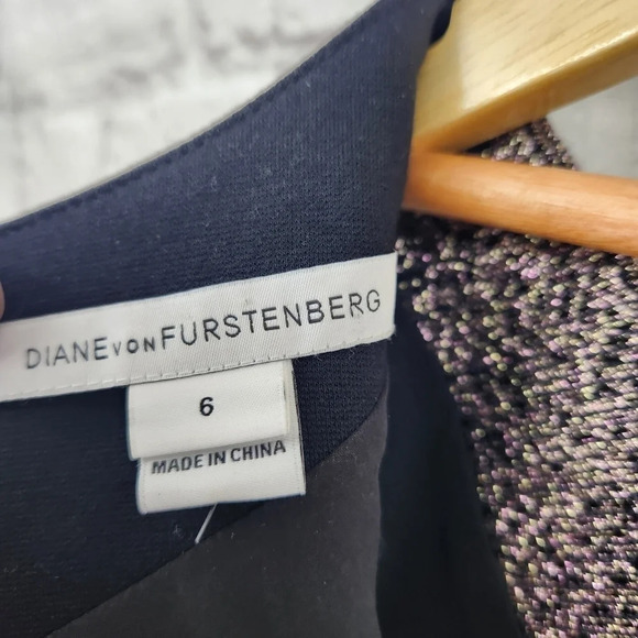DVF Diane Von Furstenberg Yvette Metallic Lined Dress Size 6 - Picture 5 of 12
